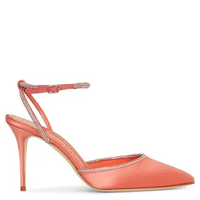 Narcona 90 coral satin jewel pumps