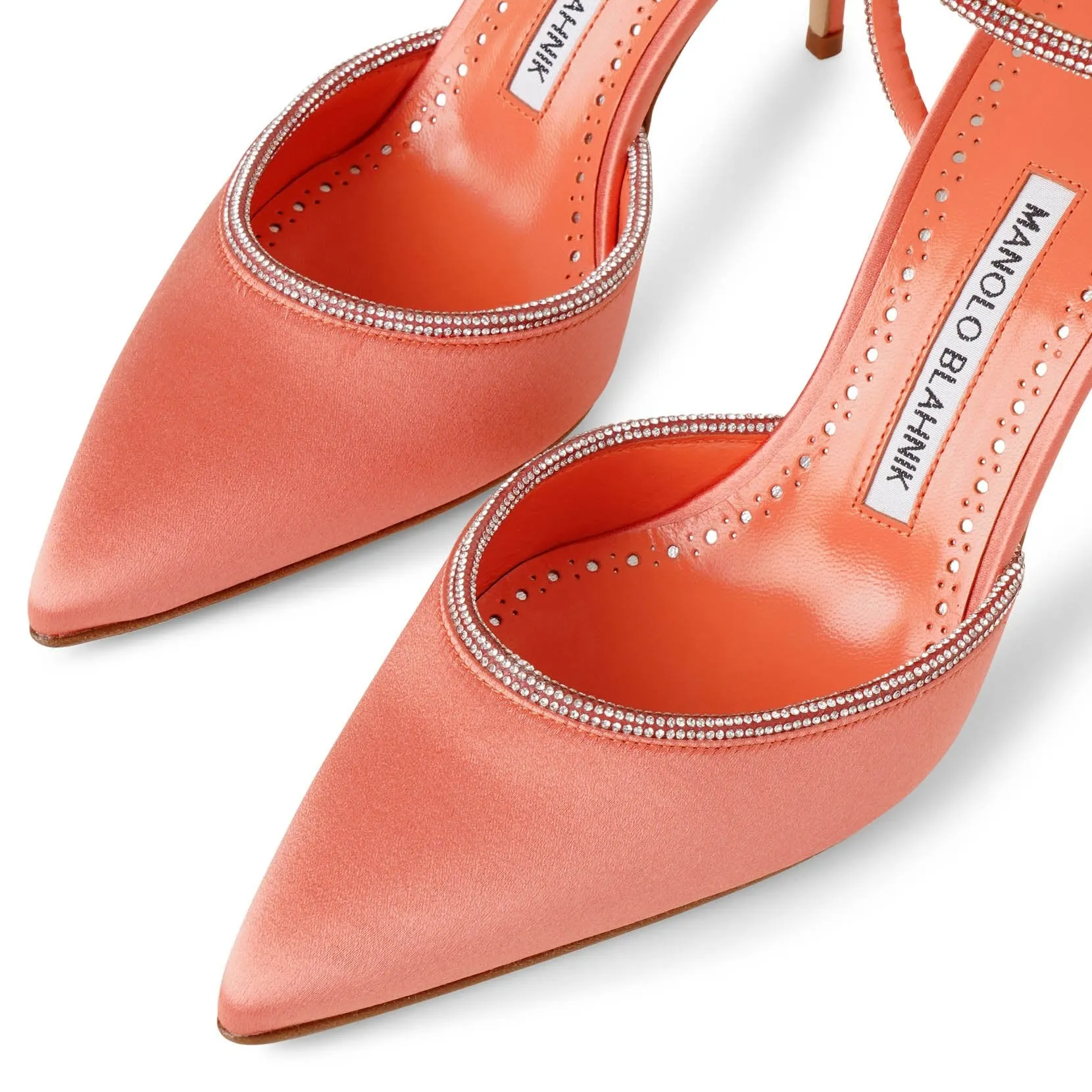 Narcona 90 coral satin jewel pumps