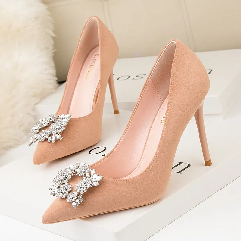 Nemesia Rhinestone Suede Pumps