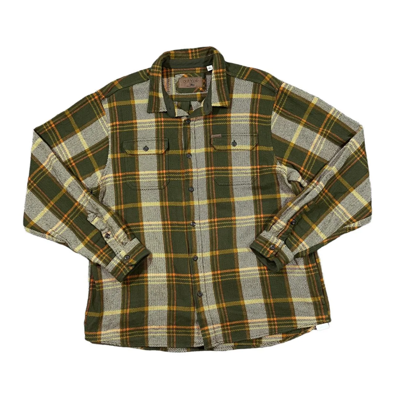 ORVIS Classic Earth Toned Lumberjack Plaid Check Heavy Cotton Long Sleeve Flannel Shirt