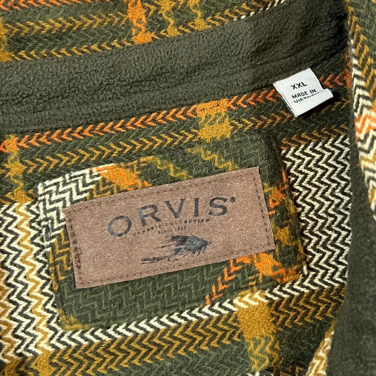 ORVIS Classic Earth Toned Lumberjack Plaid Check Heavy Cotton Long Sleeve Flannel Shirt