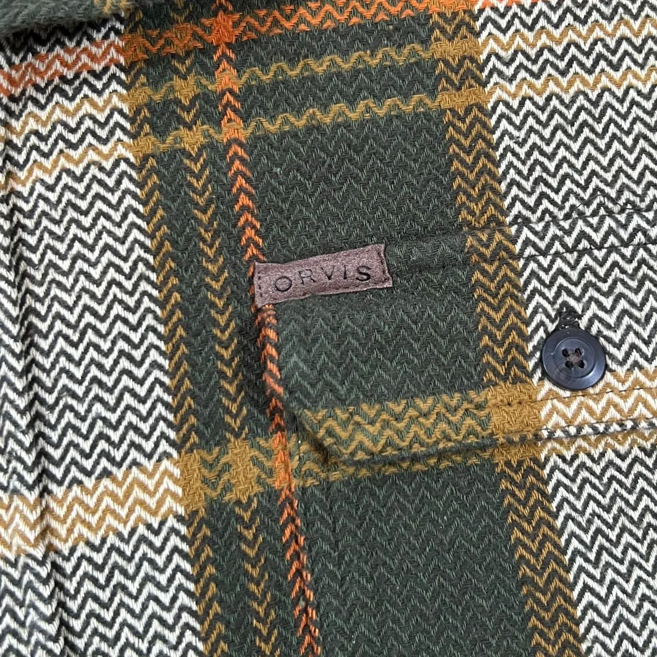 ORVIS Classic Earth Toned Lumberjack Plaid Check Heavy Cotton Long Sleeve Flannel Shirt