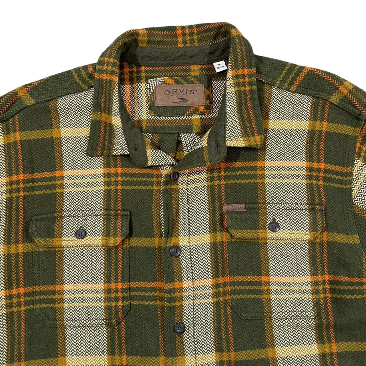 ORVIS Classic Earth Toned Lumberjack Plaid Check Heavy Cotton Long Sleeve Flannel Shirt