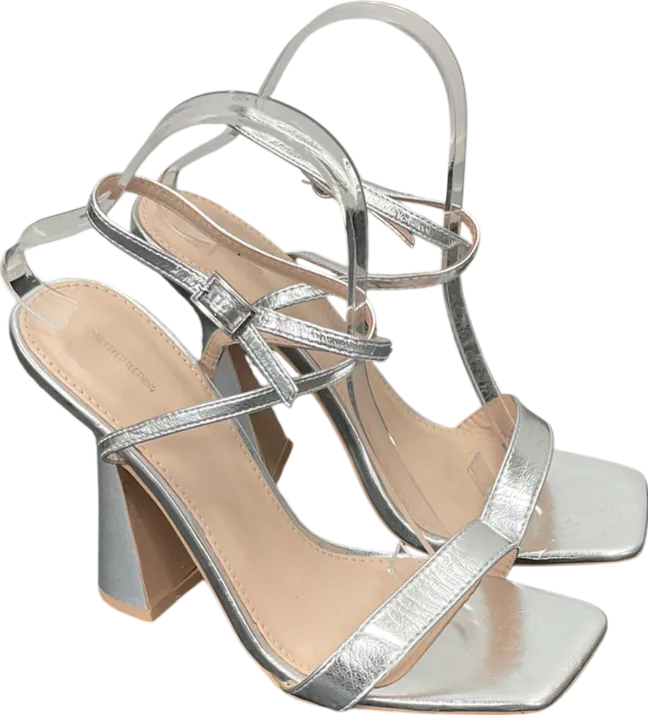 PrettyLittleThing Metallic Square Toe Heeled Sandals UK 8 EU 41 👠