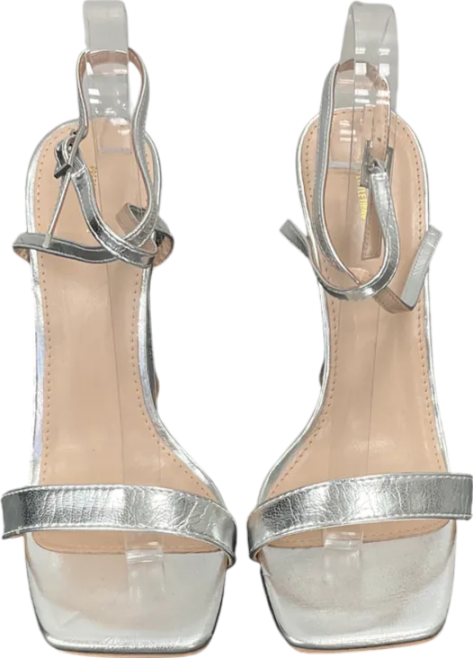 PrettyLittleThing Metallic Square Toe Heeled Sandals UK 8 EU 41 👠