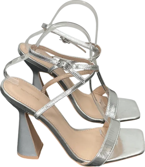 PrettyLittleThing Metallic Square Toe Heeled Sandals UK 8 EU 41 👠