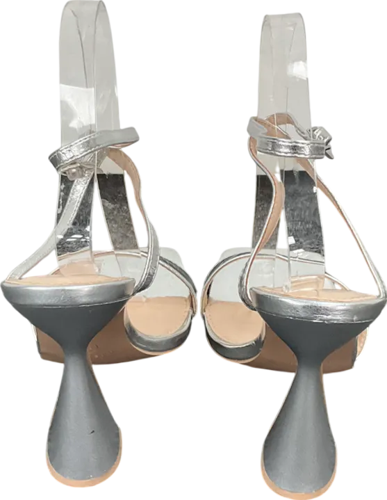 PrettyLittleThing Metallic Square Toe Heeled Sandals UK 8 EU 41 👠