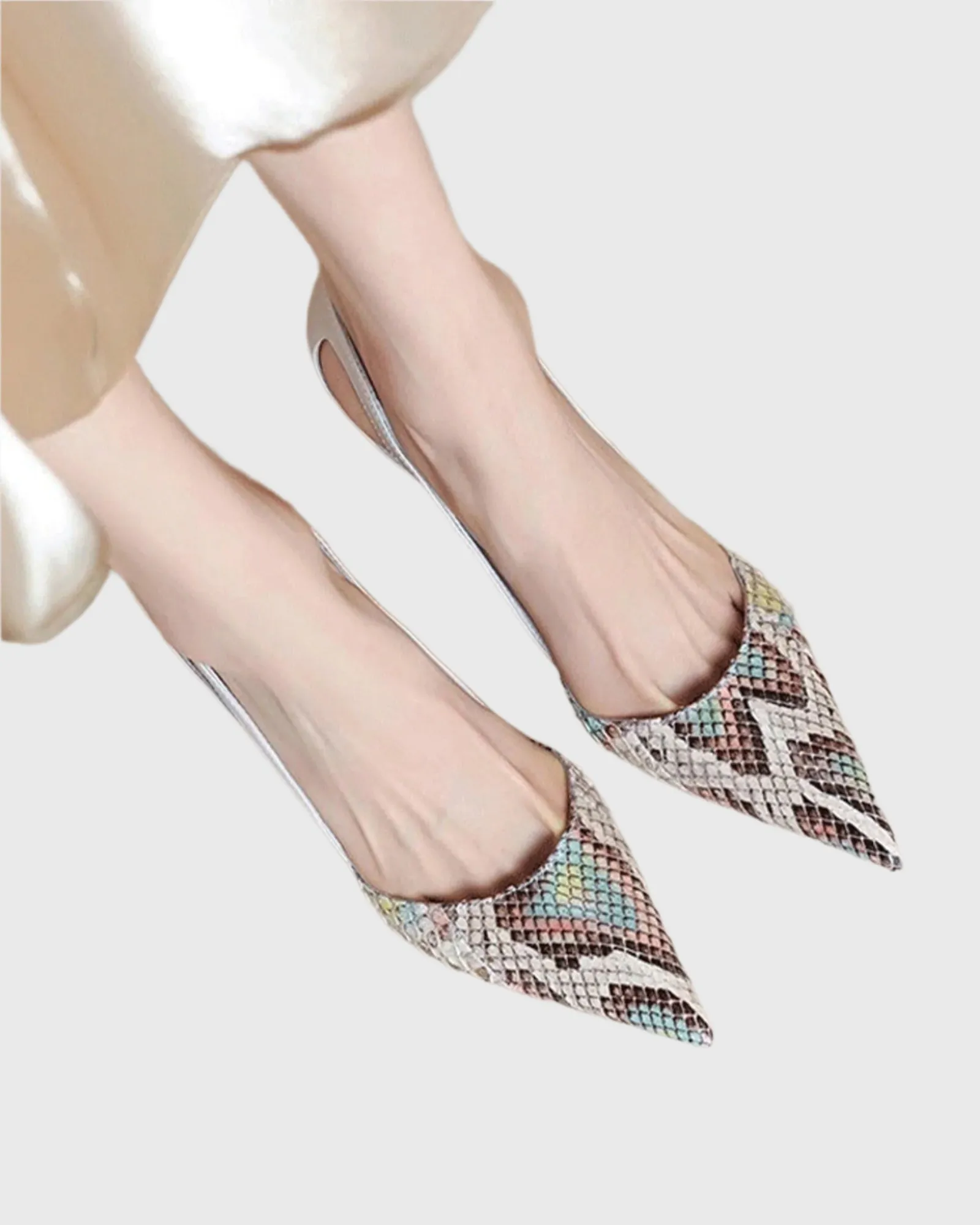 Saima Snake Print Cutout Pumps In White