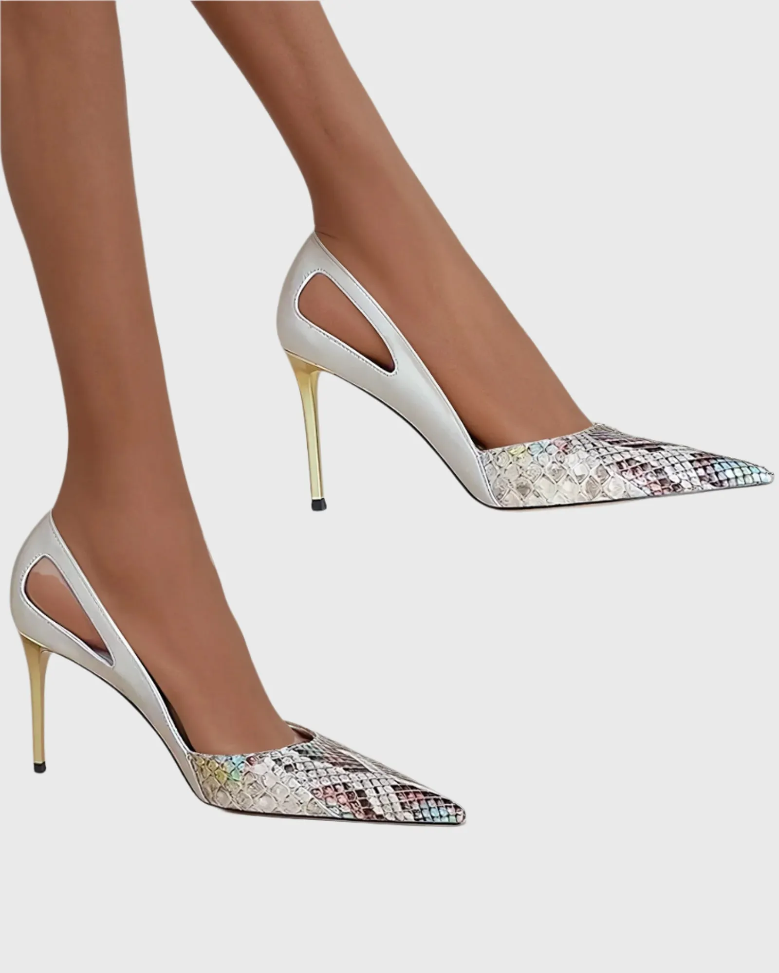 Saima Snake Print Cutout Pumps In White