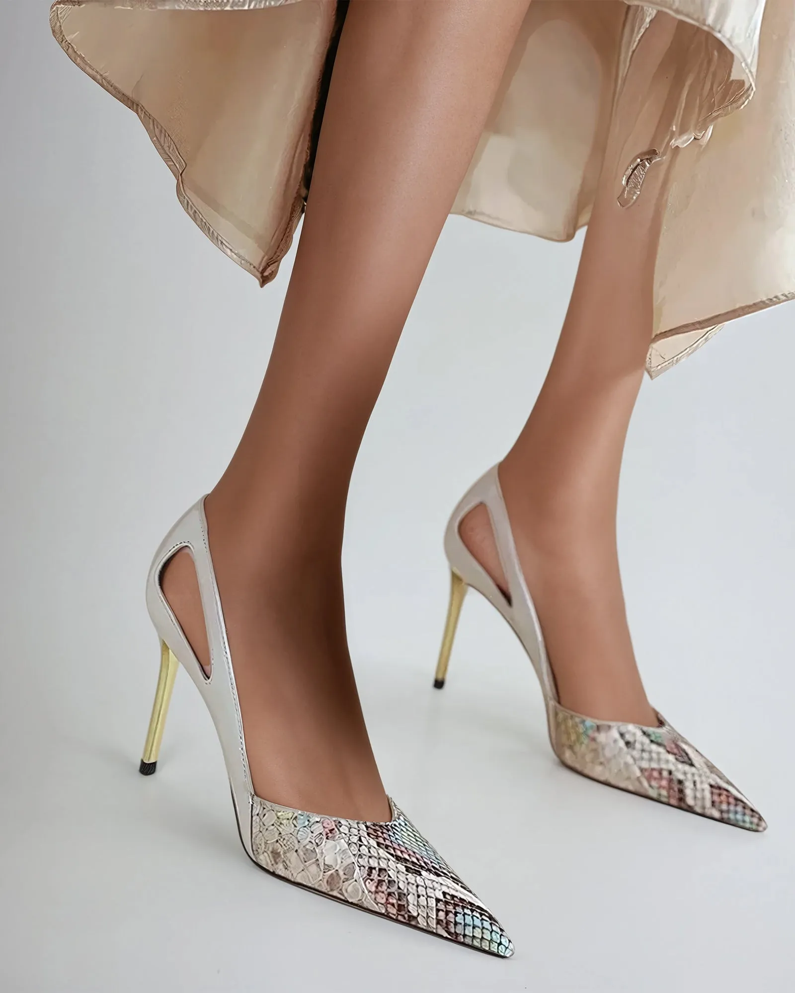 Saima Snake Print Cutout Pumps In White