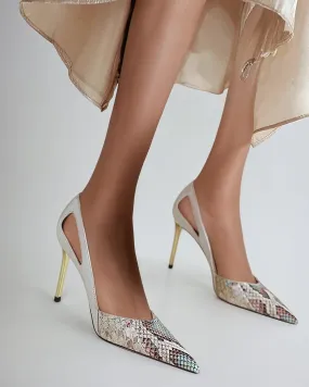 Saima Snake Print Cutout Pumps In White