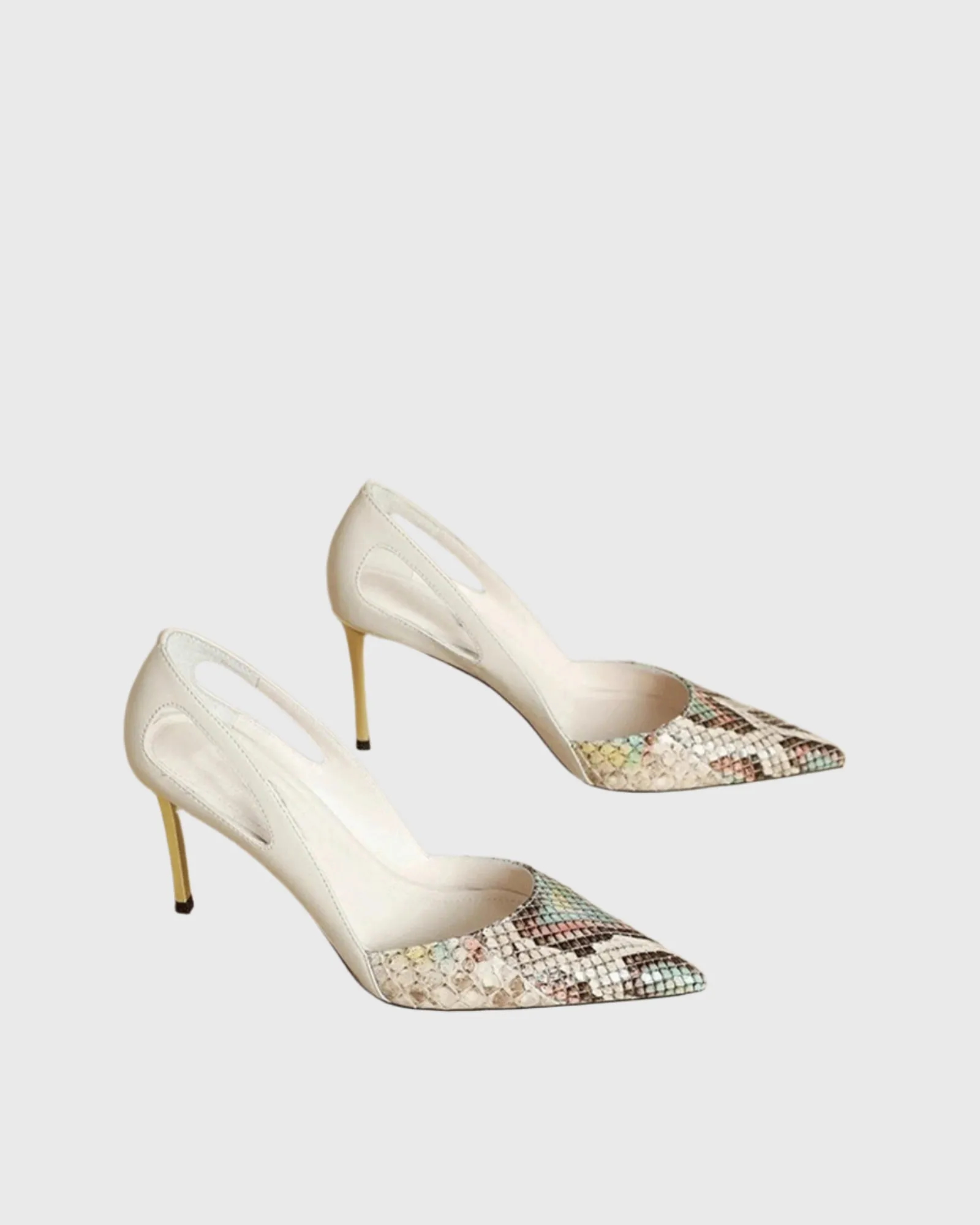 Saima Snake Print Cutout Pumps In White