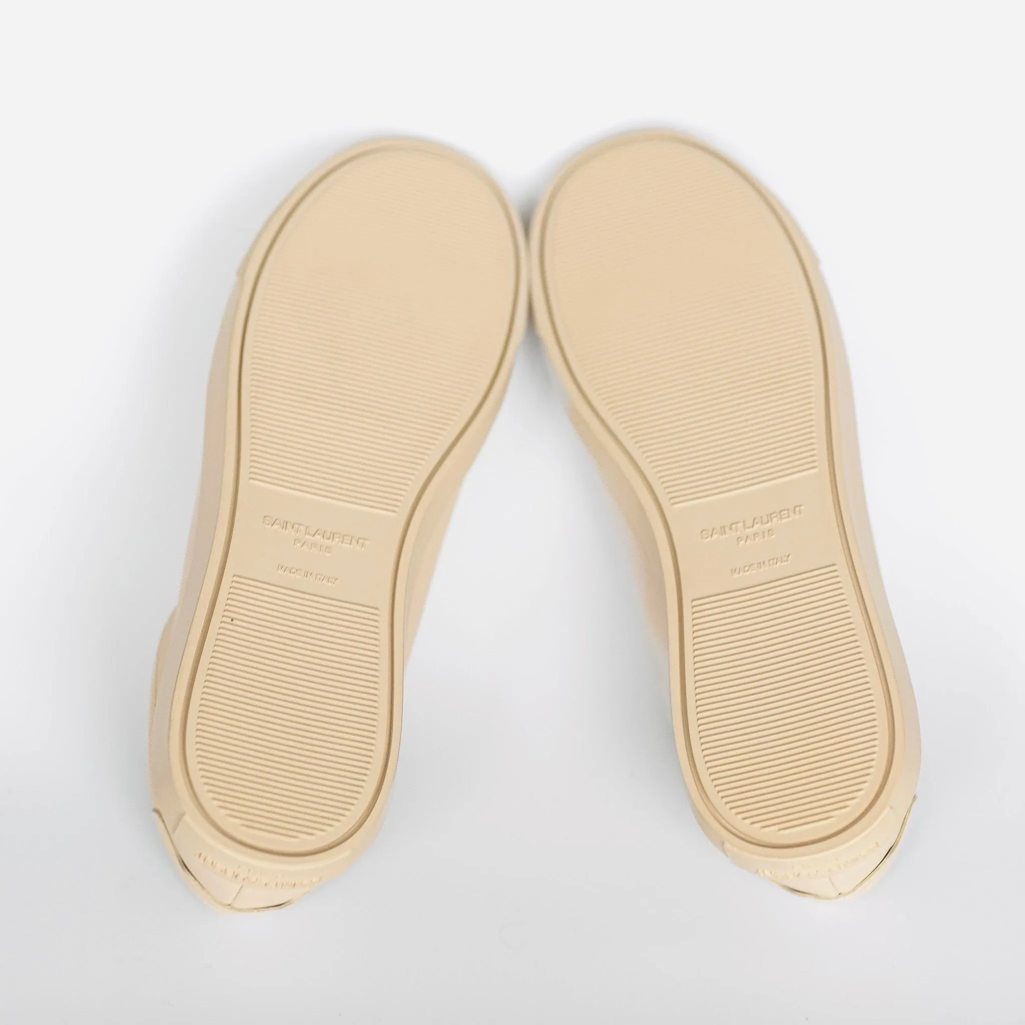 SAINT LAURENT - SNEAKERS ANDY LOGO-PRINT LEATHER BEIGE SIZE 39 EU