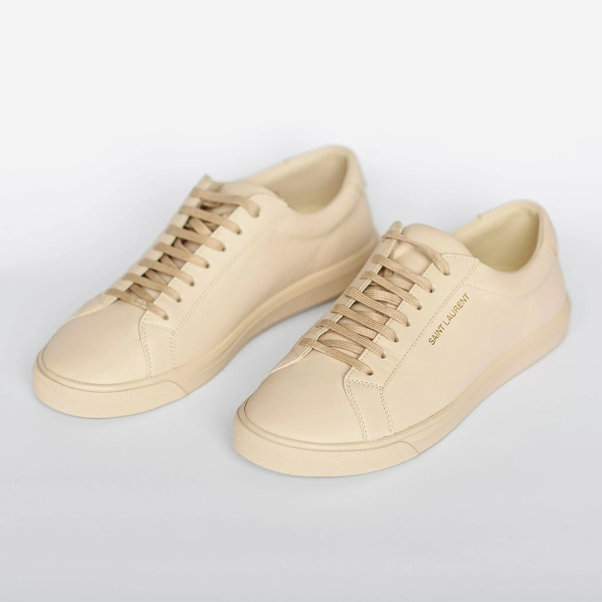 SAINT LAURENT - SNEAKERS ANDY LOGO-PRINT LEATHER BEIGE SIZE 39 EU