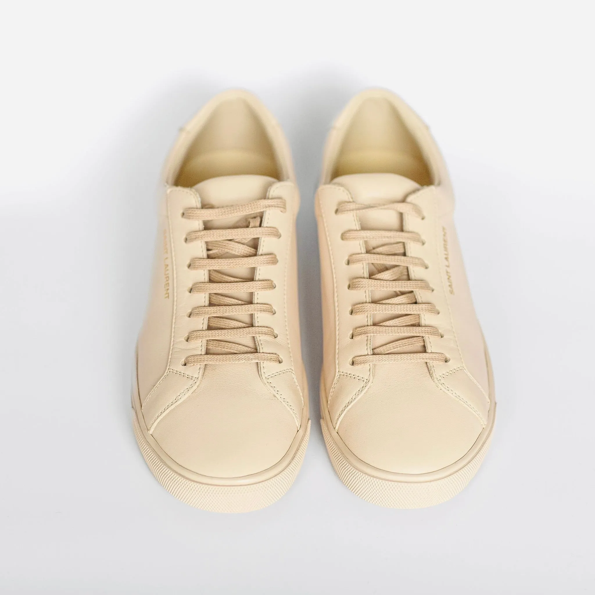 SAINT LAURENT - SNEAKERS ANDY LOGO-PRINT LEATHER BEIGE SIZE 39 EU