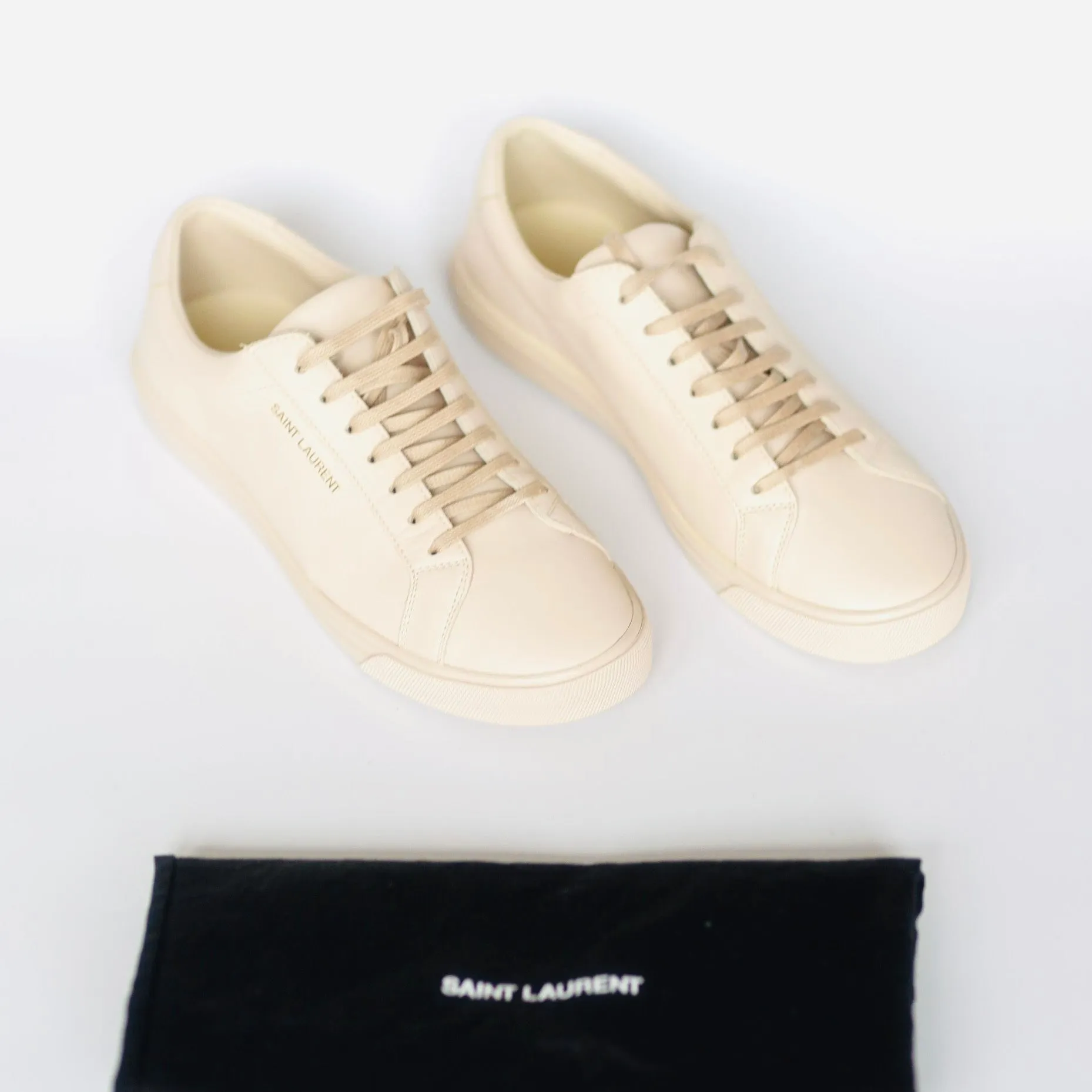 SAINT LAURENT - SNEAKERS ANDY LOGO-PRINT LEATHER BEIGE SIZE 39 EU