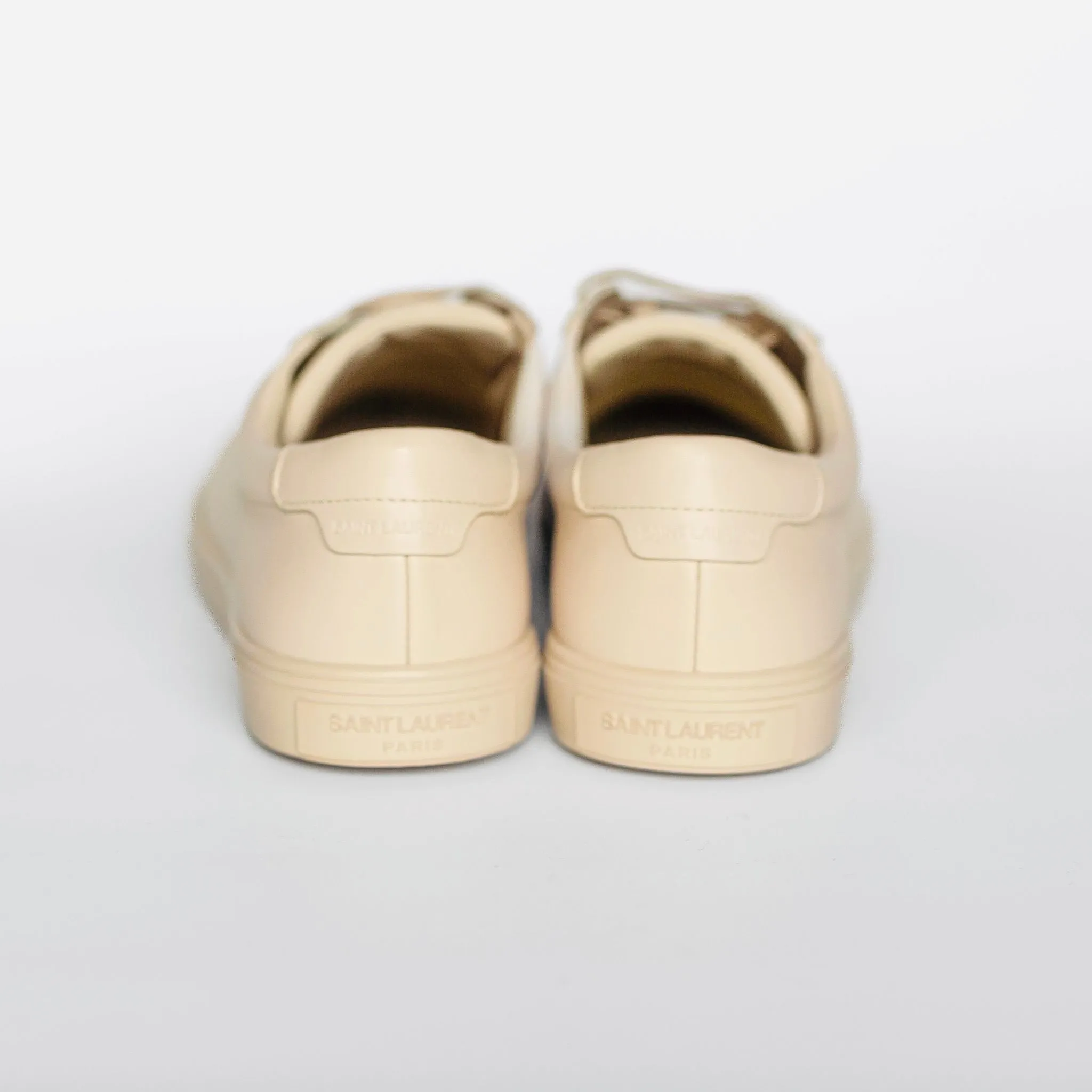 SAINT LAURENT - SNEAKERS ANDY LOGO-PRINT LEATHER BEIGE SIZE 39 EU