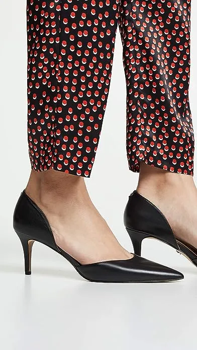 Sam Edelman Jaina Black Leather D'orsay Pointed Toe Slip On Dress Pumps Shoes Wide
