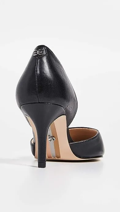 Sam Edelman Jaina Black Leather D'orsay Pointed Toe Slip On Dress Pumps Shoes Wide