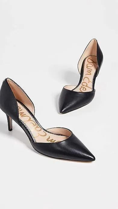 Sam Edelman Jaina Black Leather D'orsay Pointed Toe Slip On Dress Pumps Shoes Wide