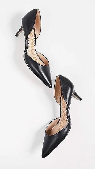 Sam Edelman Jaina Black Leather D'orsay Pointed Toe Slip On Dress Pumps Shoes Wide