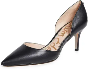 Sam Edelman Jaina Black Leather D'orsay Pointed Toe Slip On Dress Pumps Shoes Wide