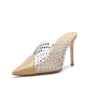 Schutz Greece Light Nude Clear Vamp Rhinestones Pointed Toe Stiletto Heel Pumps