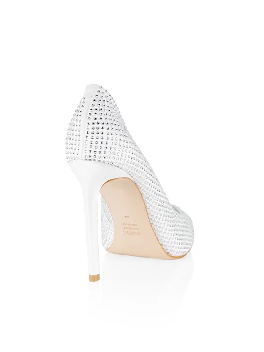 Schutz Lou Crystal White Rhinestones Slip On Pointed Toe High Heel Bridal Pumps