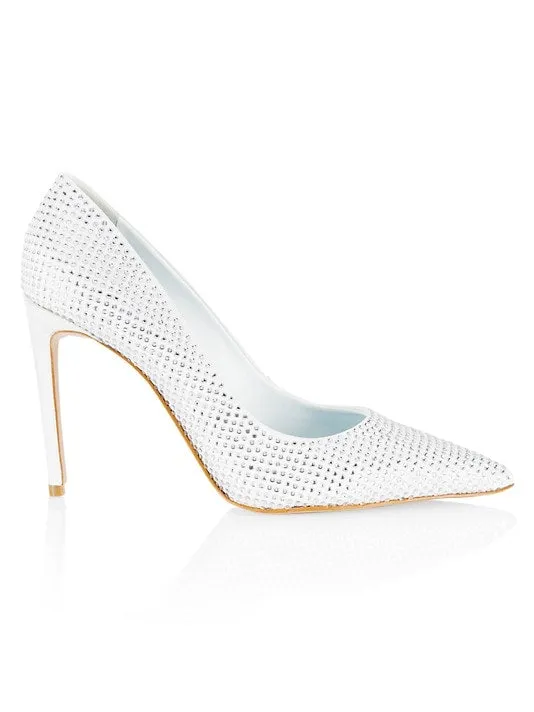 Schutz Lou Crystal White Rhinestones Slip On Pointed Toe High Heel Bridal Pumps
