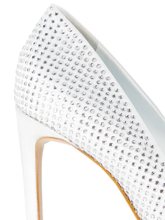 Schutz Lou Crystal White Rhinestones Slip On Pointed Toe High Heel Bridal Pumps