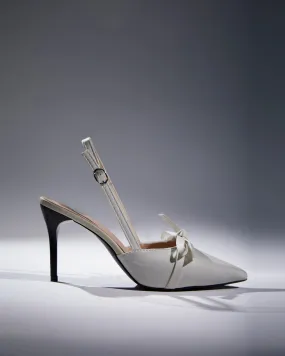 Seim Bow Slingback Satin Pumps In White