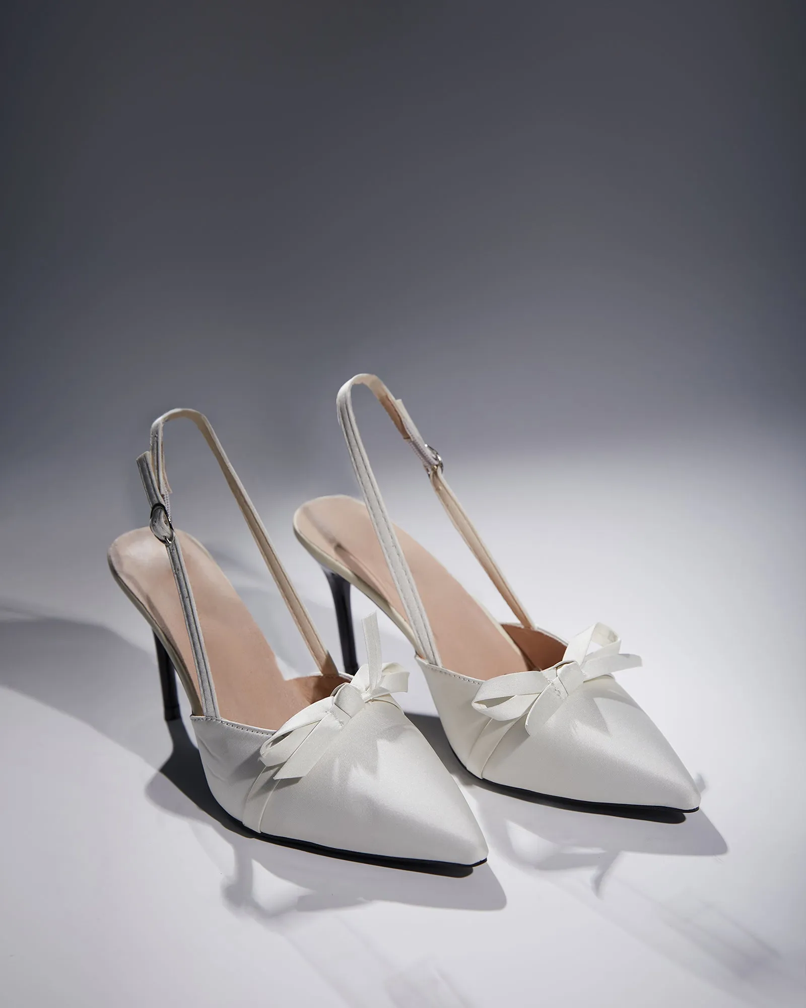 Seim Bow Slingback Satin Pumps In White