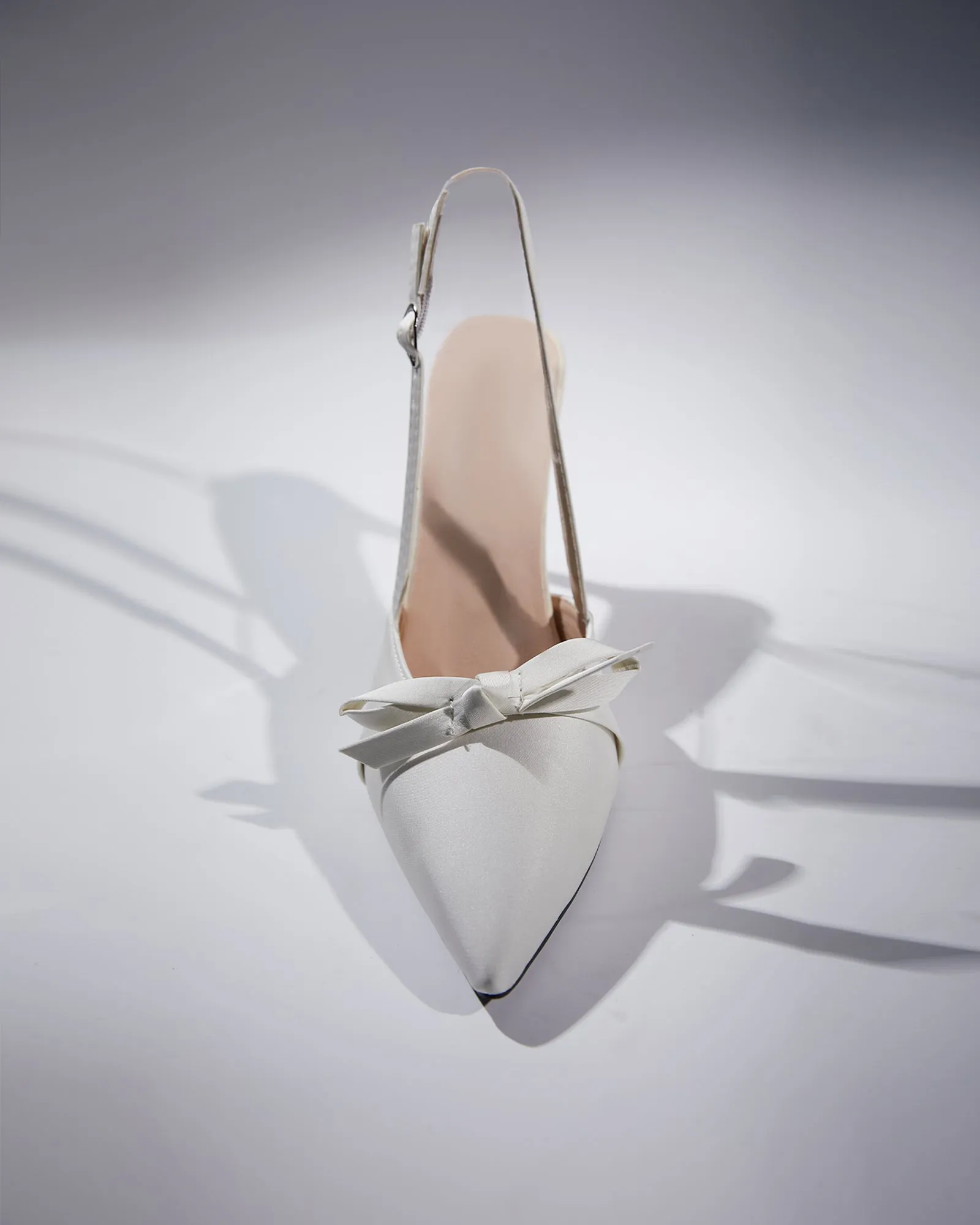 Seim Bow Slingback Satin Pumps In White