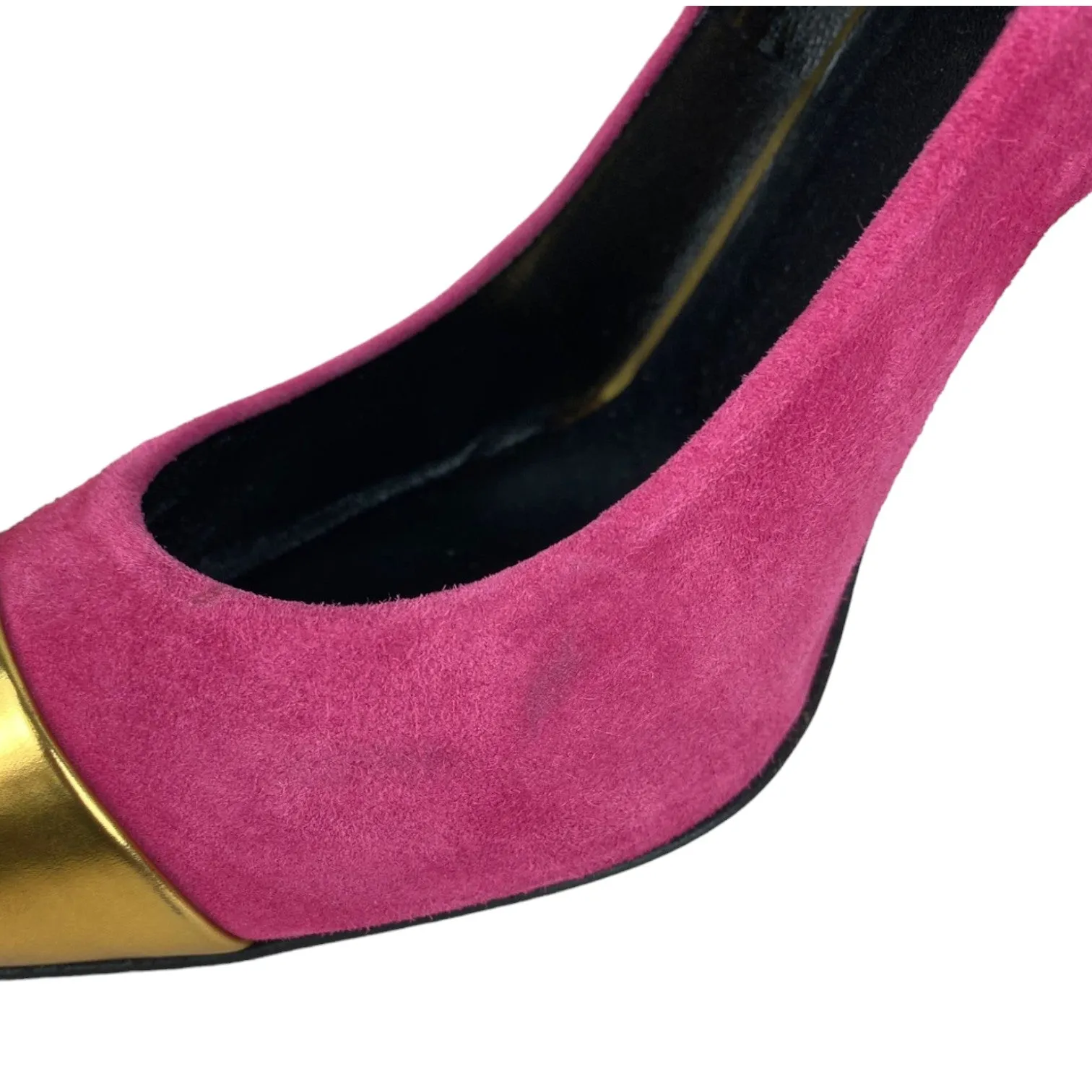 Semi-Pointed Toes Colorblock Pattern Pumps Suede Pink Size 39.5