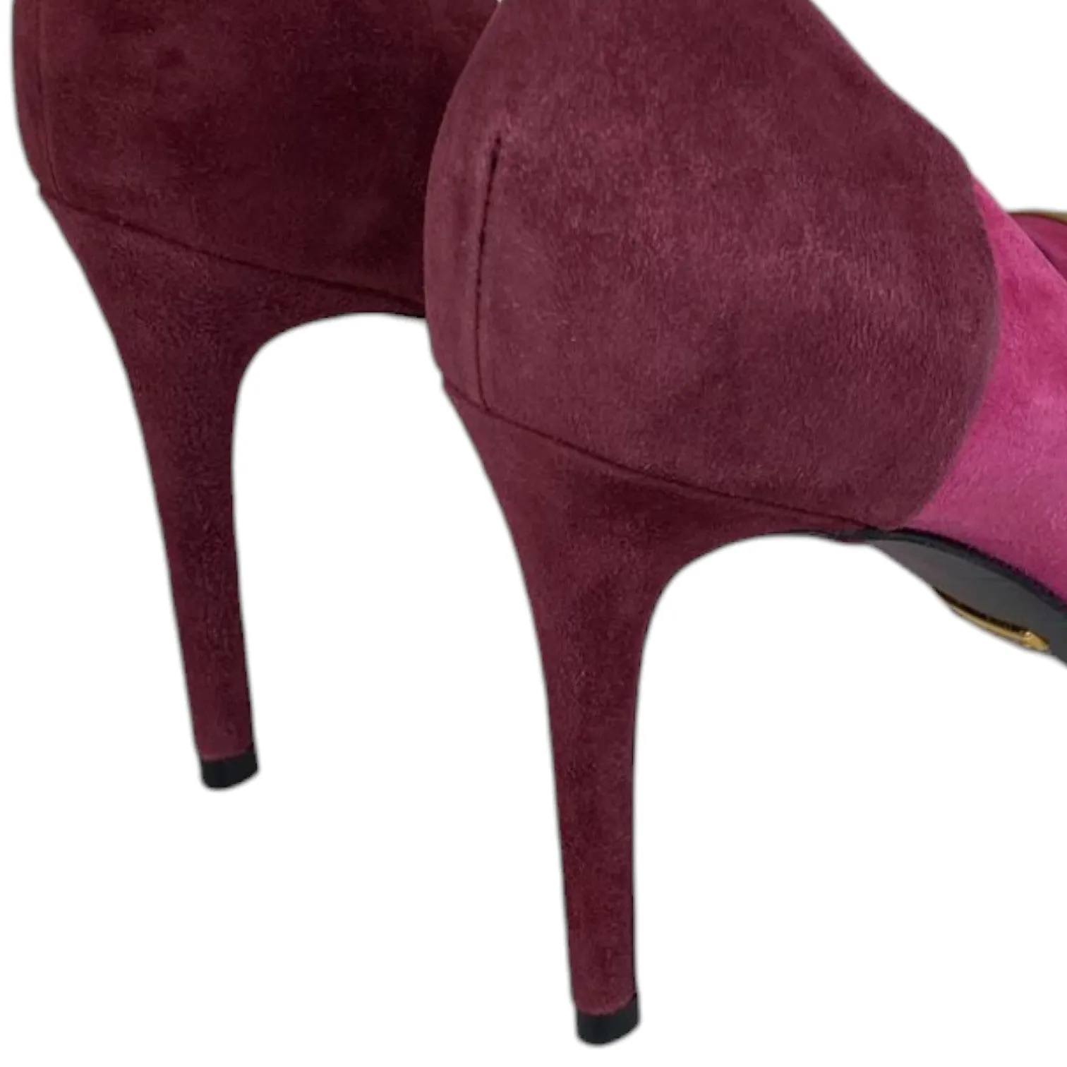 Semi-Pointed Toes Colorblock Pattern Pumps Suede Pink Size 39.5