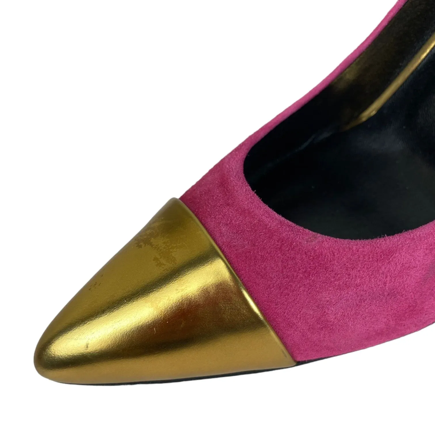 Semi-Pointed Toes Colorblock Pattern Pumps Suede Pink Size 39.5