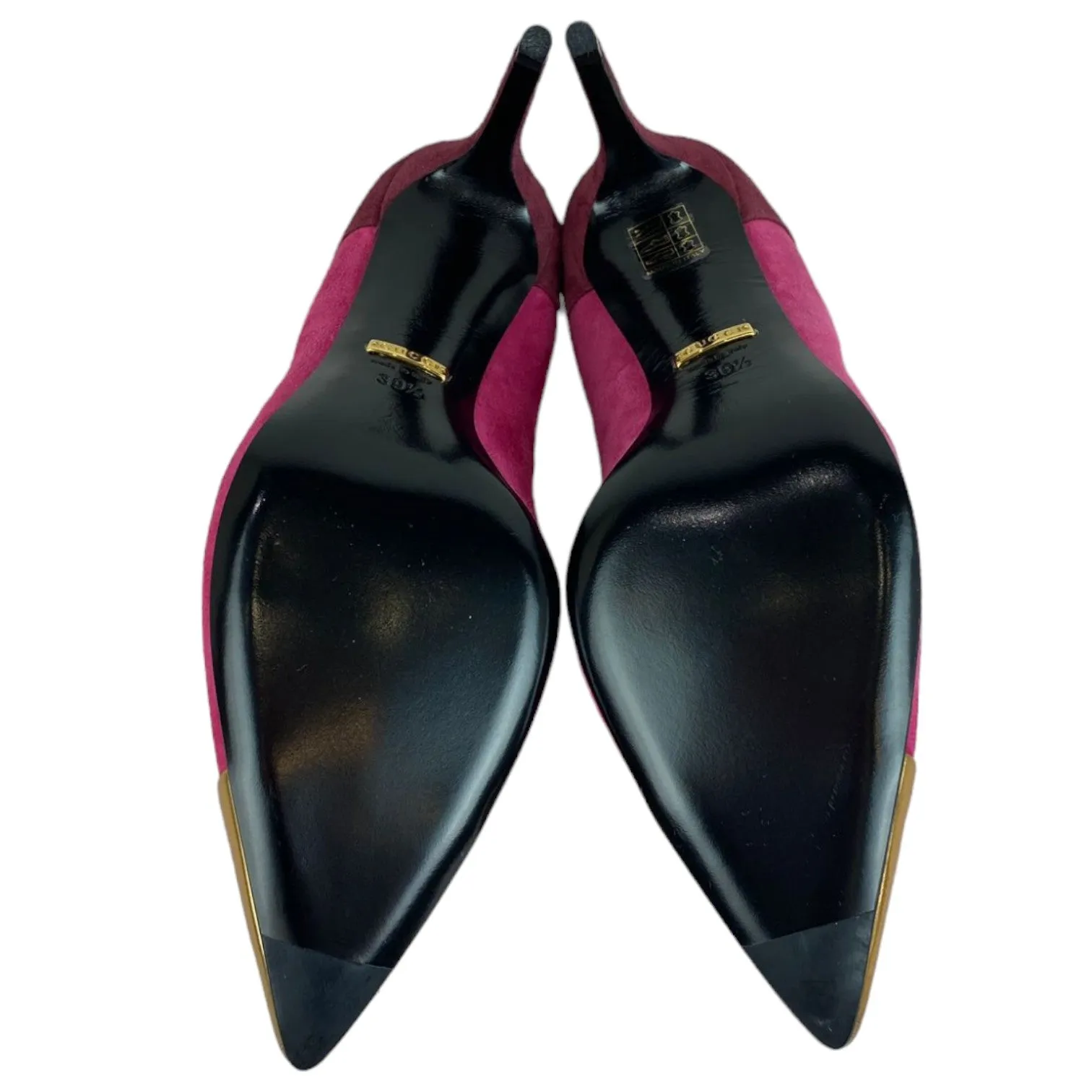 Semi-Pointed Toes Colorblock Pattern Pumps Suede Pink Size 39.5