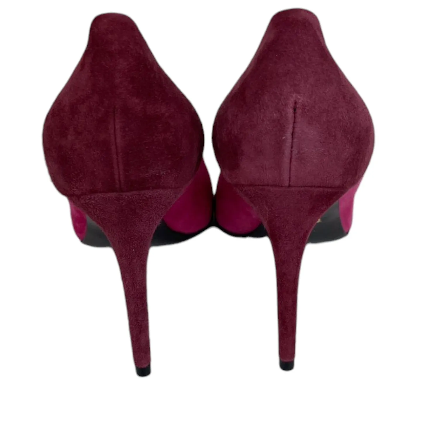 Semi-Pointed Toes Colorblock Pattern Pumps Suede Pink Size 39.5