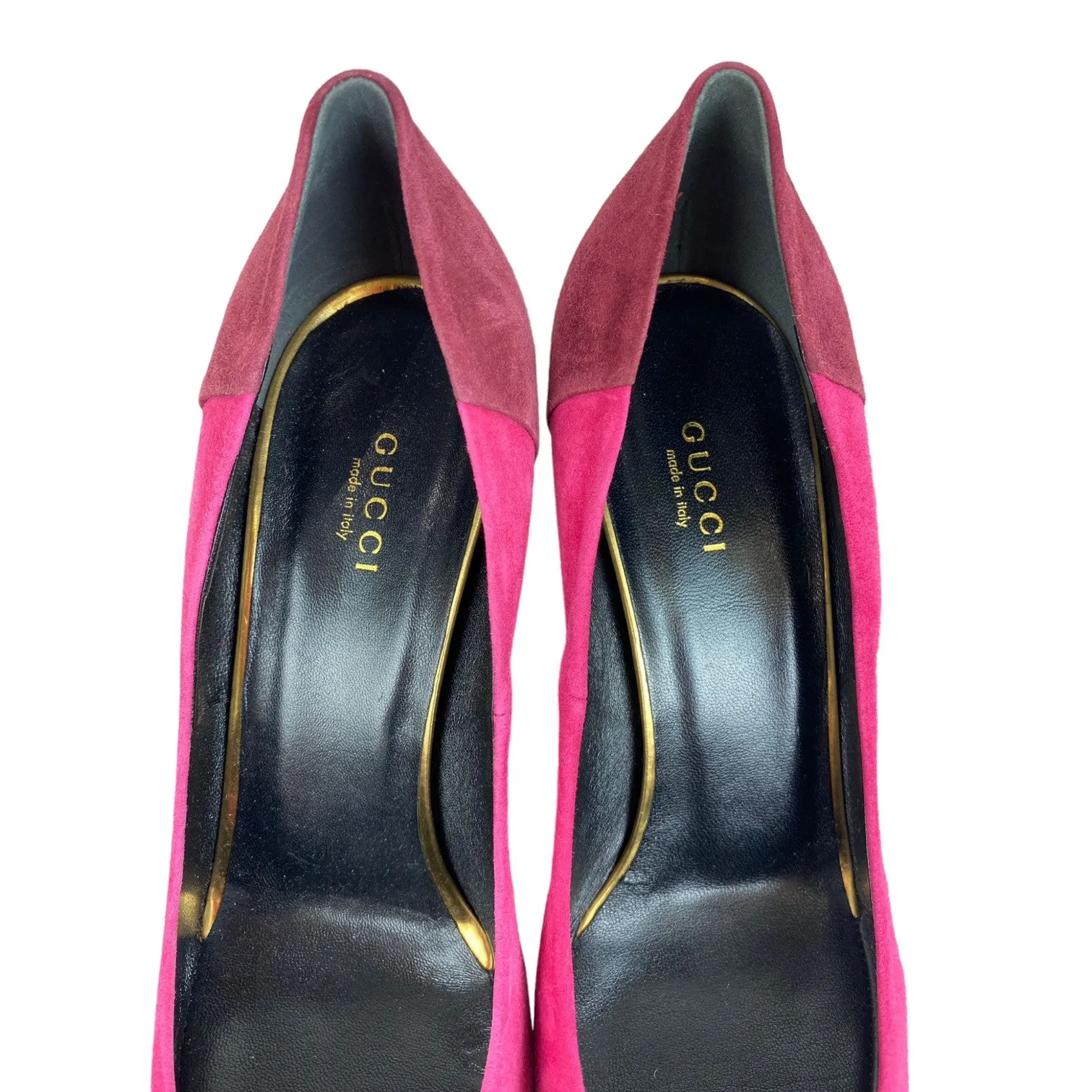 Semi-Pointed Toes Colorblock Pattern Pumps Suede Pink Size 39.5