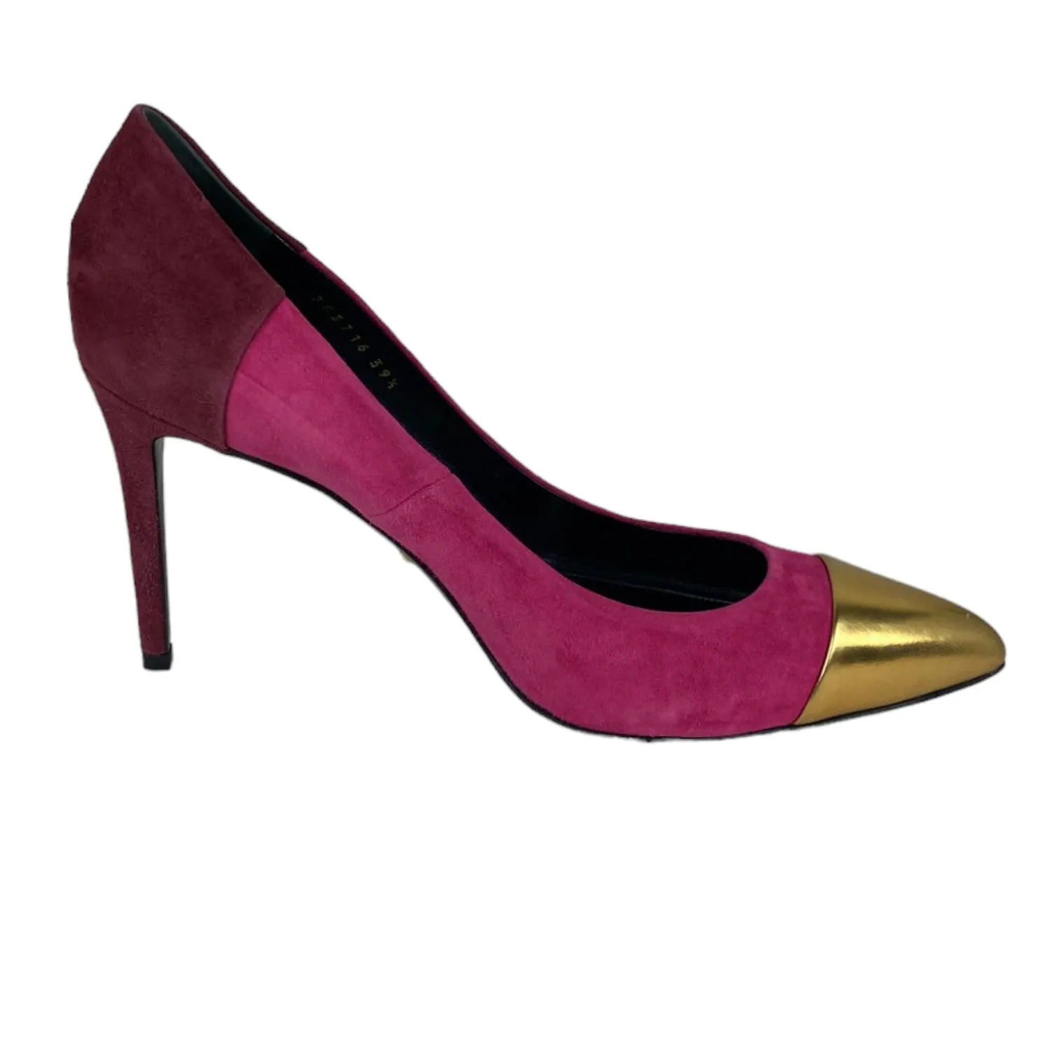 Semi-Pointed Toes Colorblock Pattern Pumps Suede Pink Size 39.5
