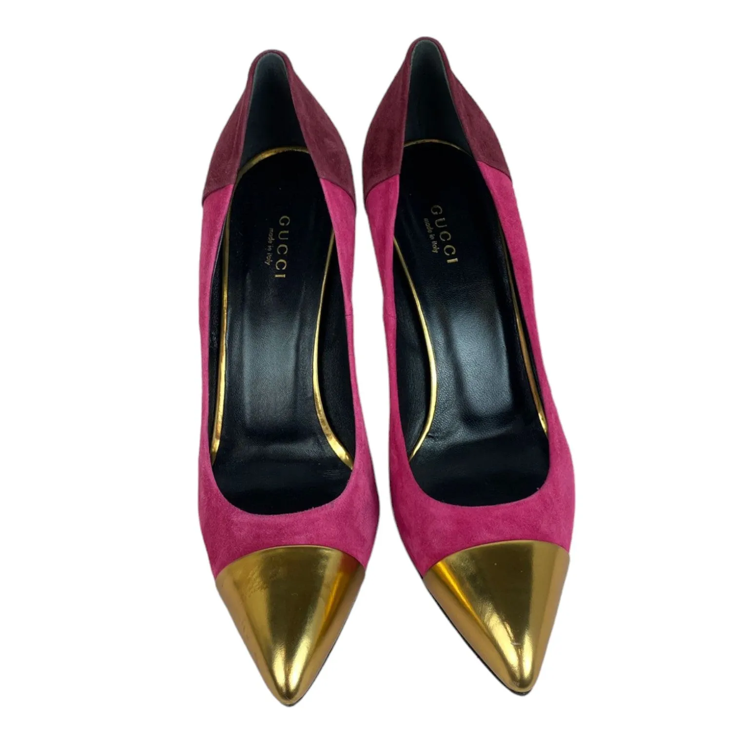 Semi-Pointed Toes Colorblock Pattern Pumps Suede Pink Size 39.5