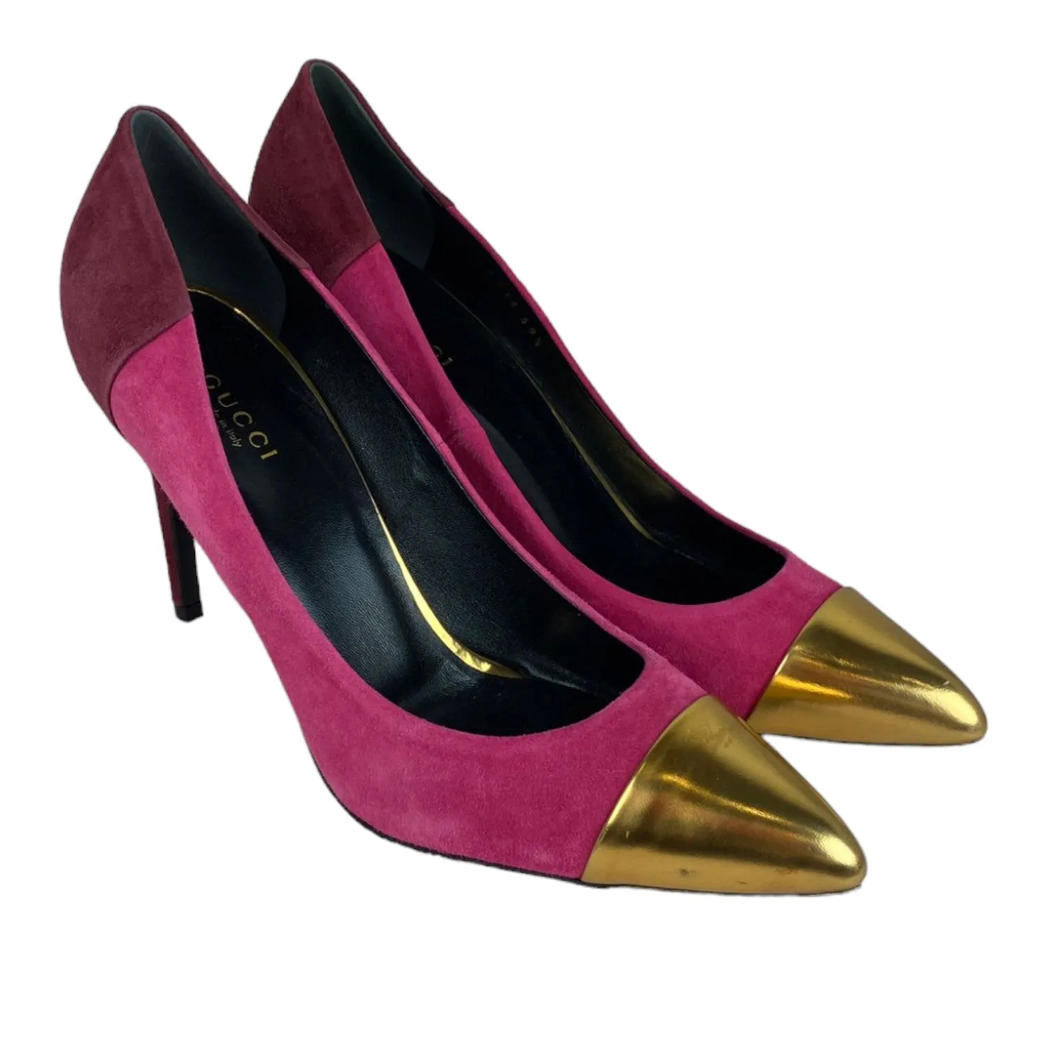 Semi-Pointed Toes Colorblock Pattern Pumps Suede Pink Size 39.5