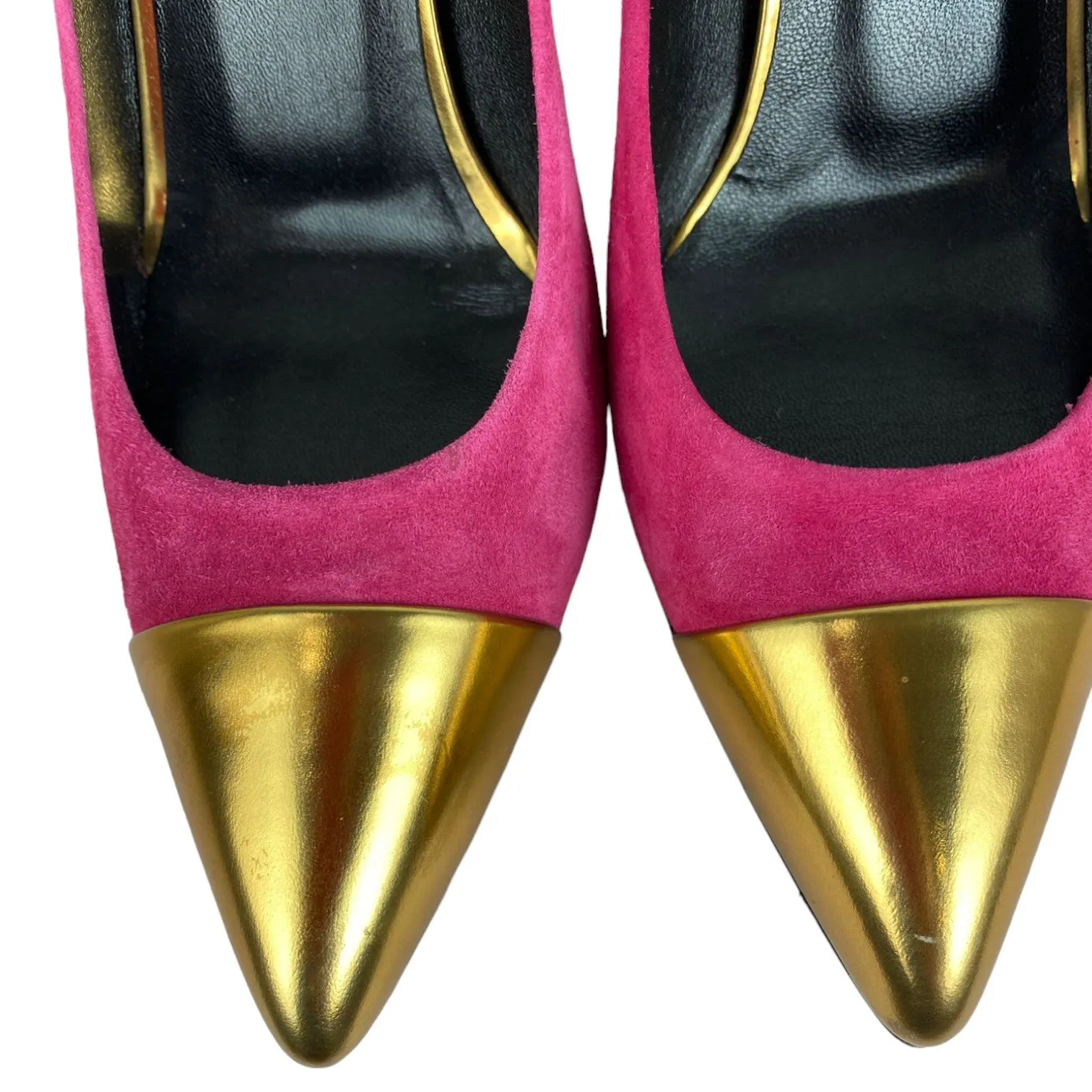 Semi-Pointed Toes Colorblock Pattern Pumps Suede Pink Size 39.5