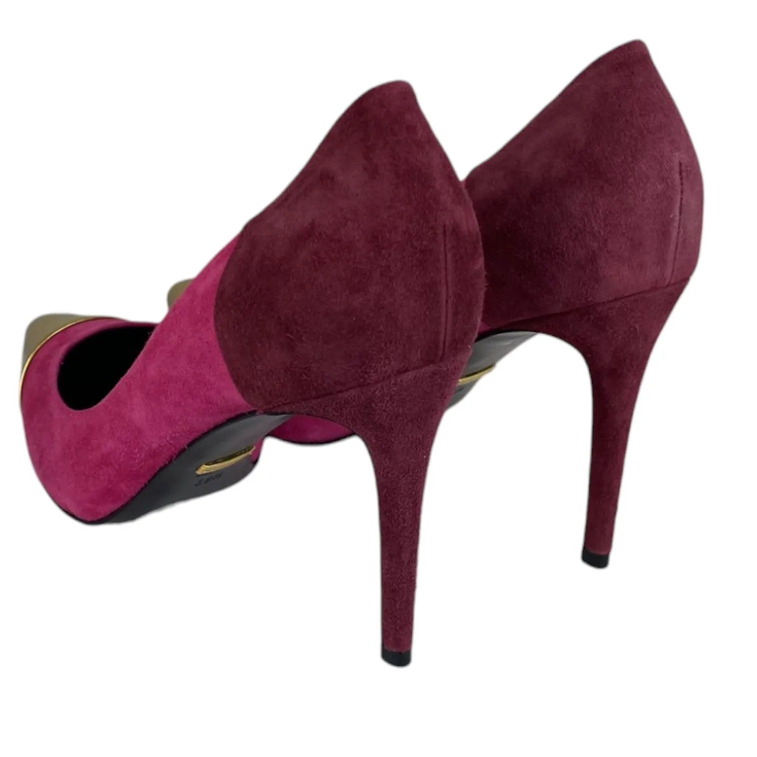 Semi-Pointed Toes Colorblock Pattern Pumps Suede Pink Size 39.5