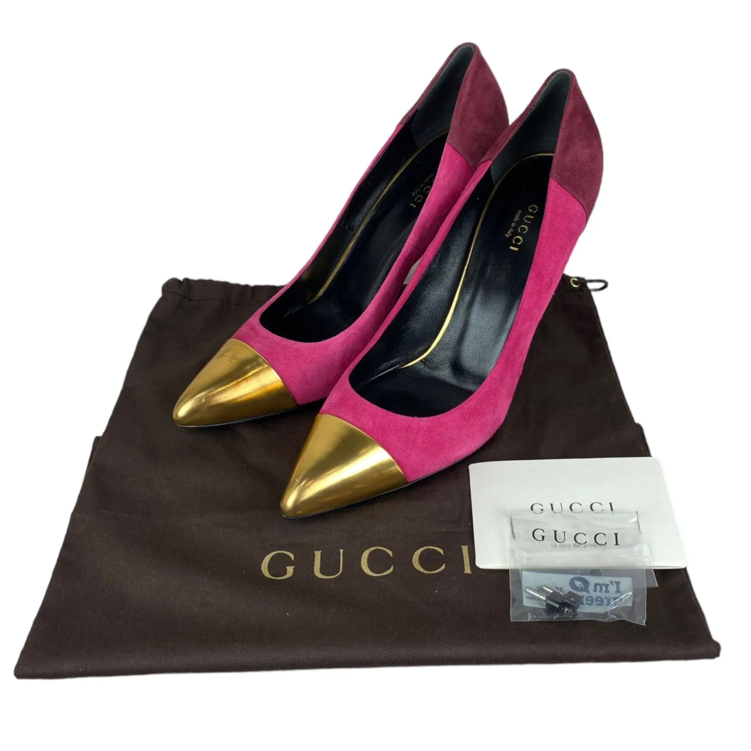 Semi-Pointed Toes Colorblock Pattern Pumps Suede Pink Size 39.5