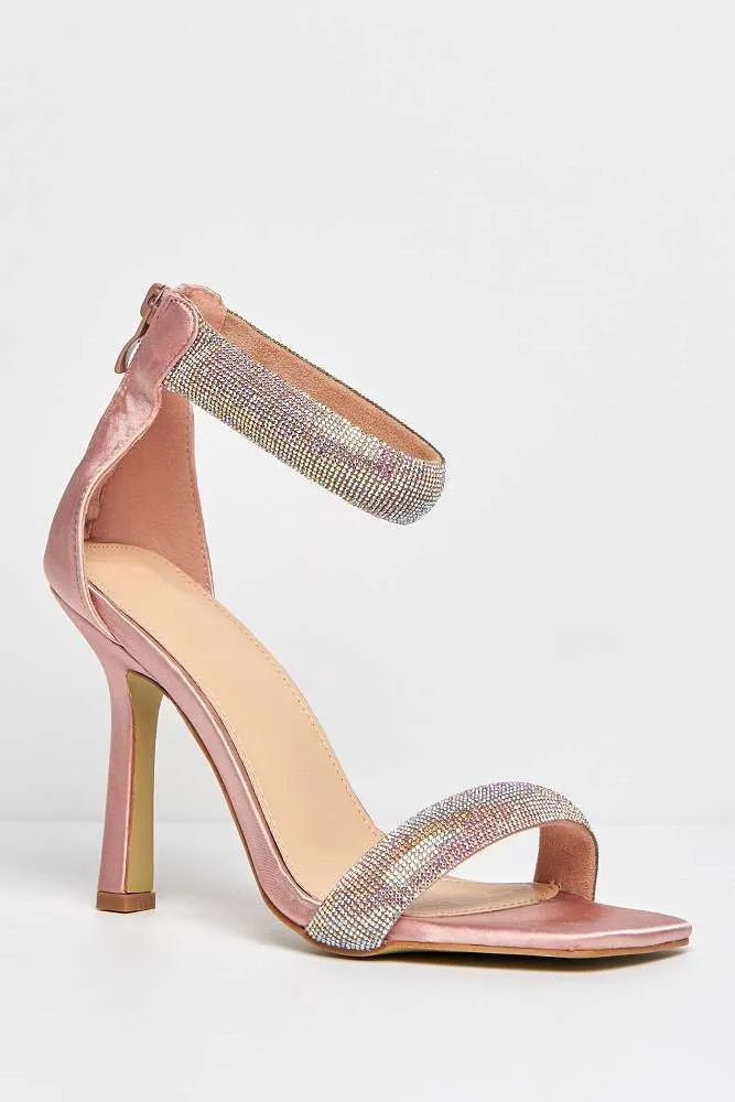 Shelly Diamante Embellished Heeled Sandals in Champagne
