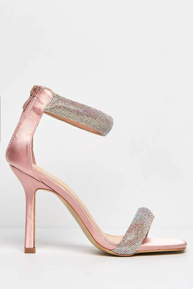 Shelly Diamante Embellished Heeled Sandals in Champagne
