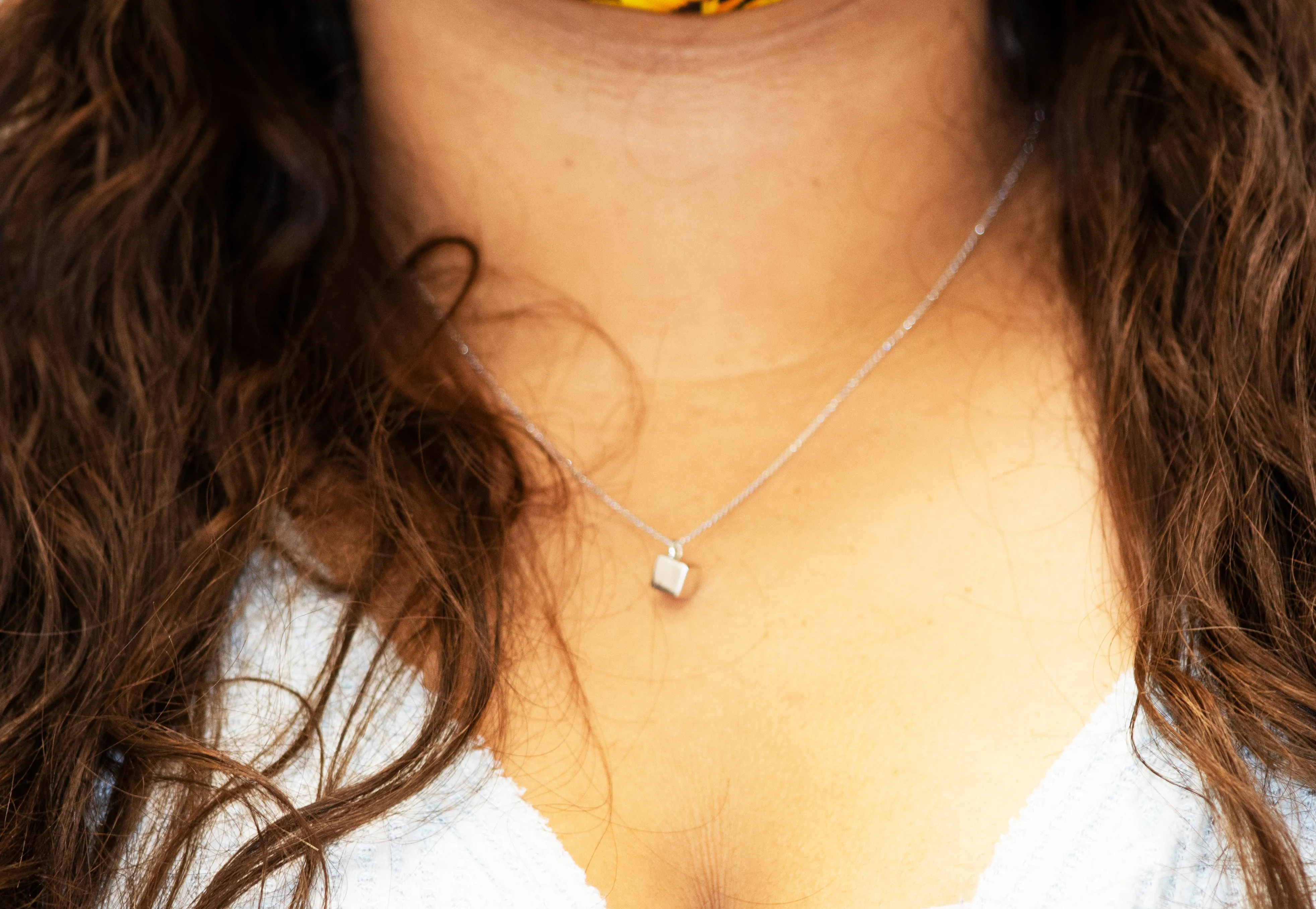 Sleek Three Dimensional Silver Cube Necklace