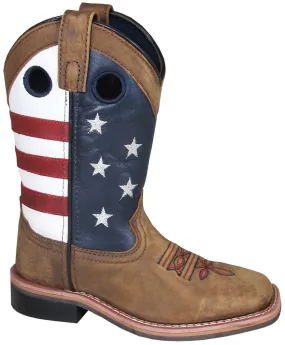 Smoky Mountain Childrens Boys Stars And Stripes Brown Leather Cowboy Boots 2 D