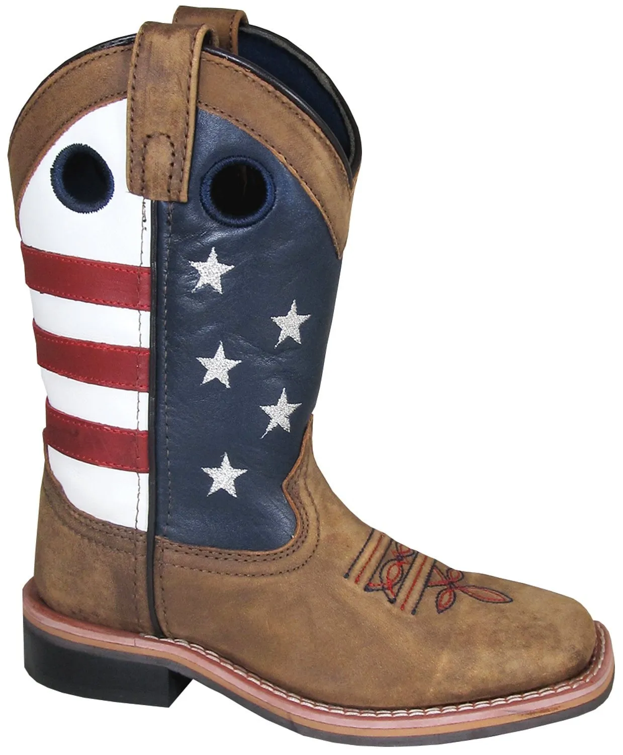 Smoky Mountain Childrens Boys Stars And Stripes Brown Leather Cowboy Boots 2 D
